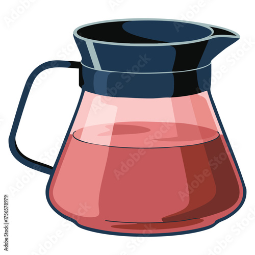 Coffee shop element sticker with glass teapot full of hot americano or arabica coffee cartoon flat vector illustration isolated design for cafe cafeteria
