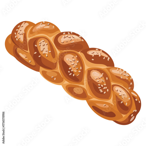 Challah braid pastry bread from wheat bakery food loaf with poppy vector illustration perfect for jewish bread bakery menu or traditional food artwork