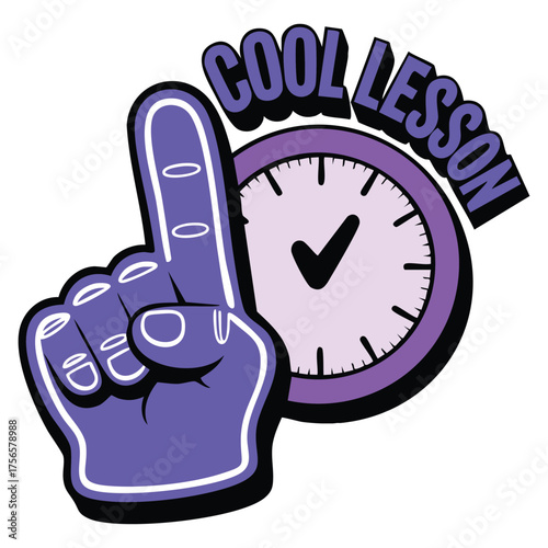 Colored alarm icon school sticker with clock and hand time for study lessons education concept vector illustration badge cartoon flat style on white background