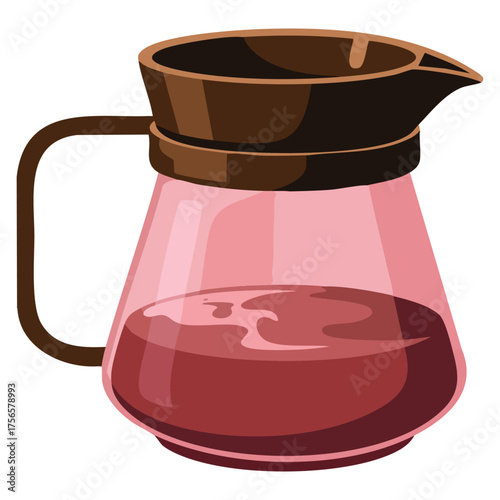 Coffee shop sticker element with teapot full of americano or arabica coffee flat vector cartoon illustration isolated perfect for cafe or cafeteria design