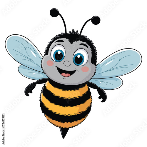 Cute bumble bee smiling cartoon character vector illustration flat isolated perfect for mascot design children themed artwork playful and creative visuals