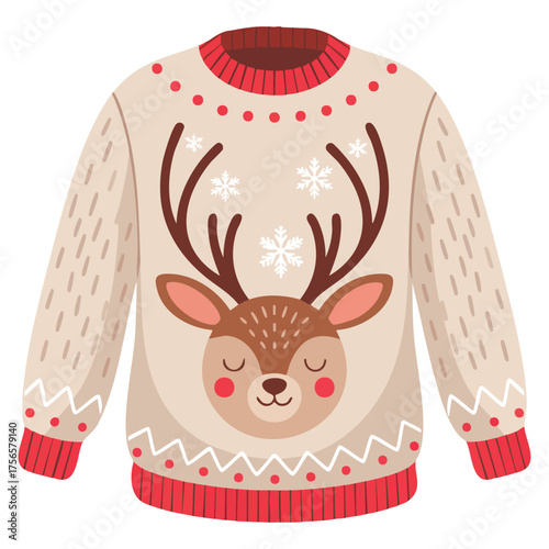 Christmas sweater with adorable reindeer pattern warm and festive design perfect for cozy winter nights joyful holiday gatherings and cheerful celebration