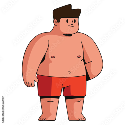 Fat male character in swimming suit isolated vector illustration cartoon style perfect for summer vacation beach design and overweight person themed artwork