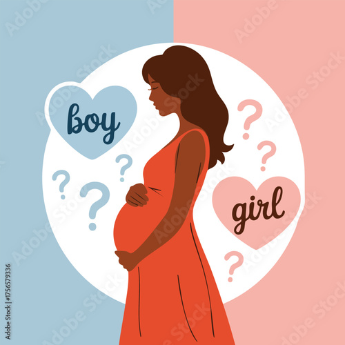 Flat style pregnant woman illustration awaiting baby boy or girl perfect for motherhood maternity announcement family themed design creative artwork