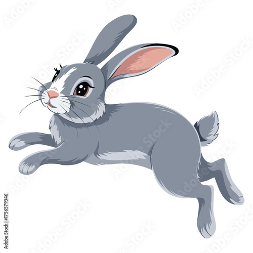 Fluffy little rabbit or hare cute woodland animal colorful sticker wild forest mammal cartoon flat vector illustration isolated on white background perfect for print and decoration design
