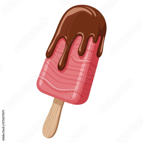 Food sticker colorful hand drawn vector illustration sweet ice cream on wooden stick milk popsicle dessert cartoon flat design for decoration concept