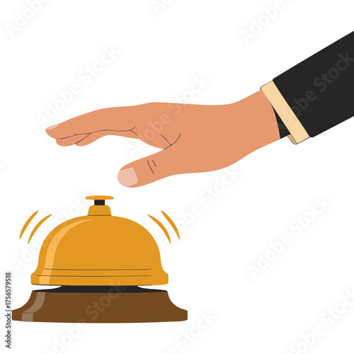 Hand pressing service bell vector illustration isolated on white background hotel receptionist concept design perfect for service and hospitality themes