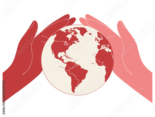 Hand holding globe earth icon vector illustration isolated design element symbol of care protection ecology global connection and world environment creative artwork concept