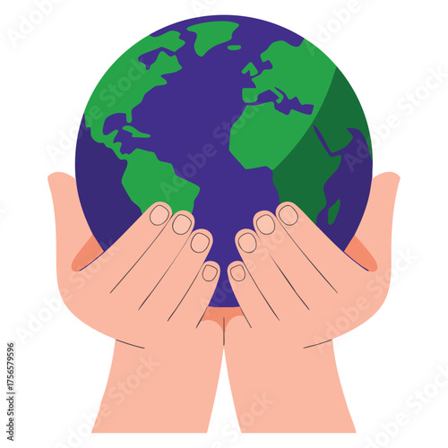 Hands protect earth vector illustration flat line color isolated editable clip art on white background simple outline cartoon design suitable for environment or web graphics
