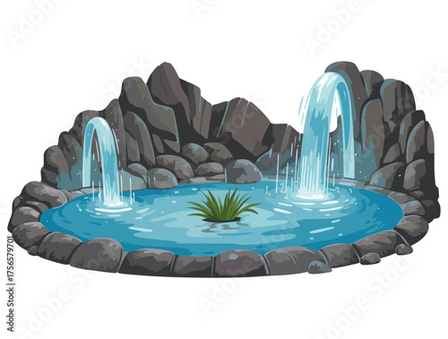 Isolated hot spring vector illustration natural geothermal water pool relaxation spa environment concept peaceful outdoor nature or travel design artwork