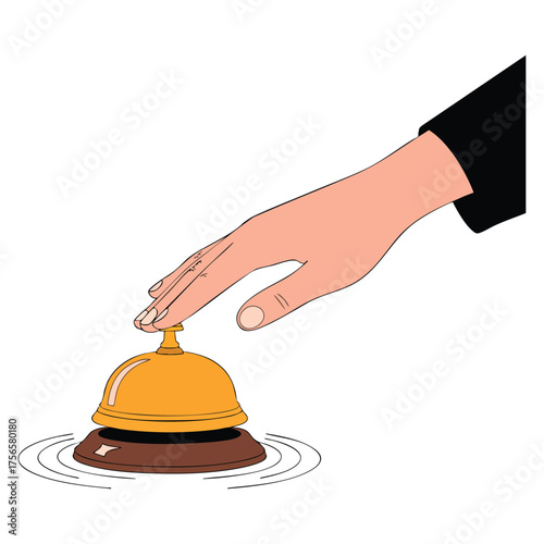 Service bell vector illustration hand pressing concept isolated on white background perfect for hotel reception hospitality or professional service design