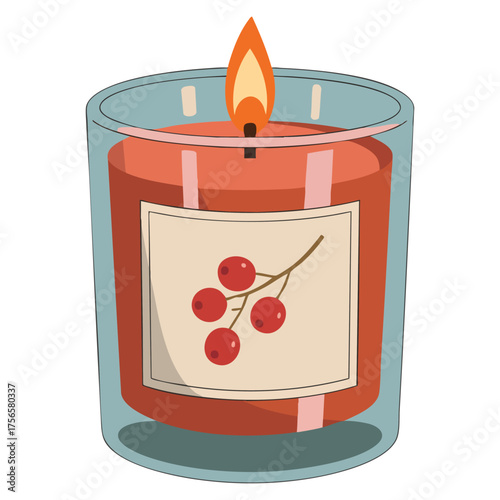 Vector illustration aroma candle concept round interior decor with branch home decoration romantic meeting poster banner cartoon flat style artwork