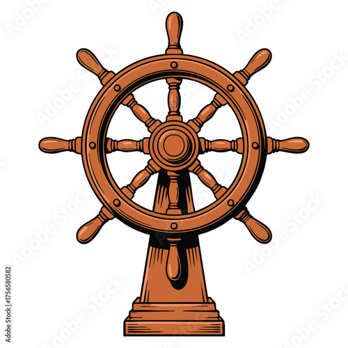 Vector illustration of boat steering wheel isolated on white background ideal for nautical captain helm maritime marine themed creative artwork