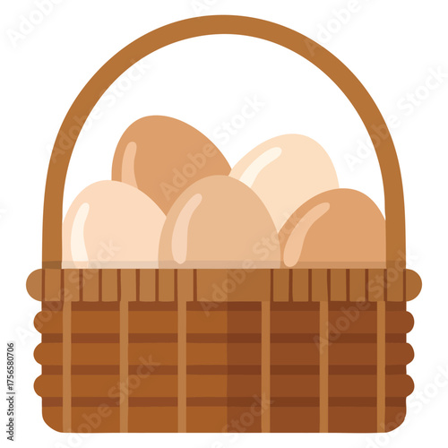 Vector illustration of eggs in wicker basket isolated on white background ideal for farm organic food natural ingredient or easter decoration design concept