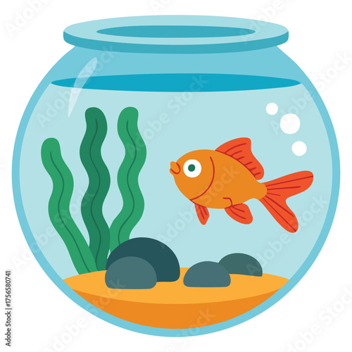 Vector illustration of goldfish in fishbowl isolated on white background flat style aquarium pet suitable for aquatic home decor and cartoon design concept