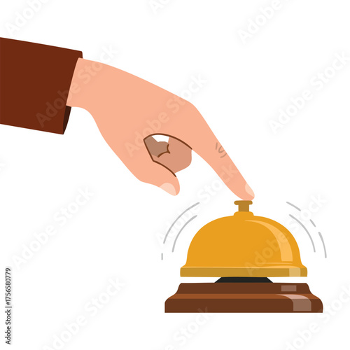 Vector illustration of hand pressing service bell isolated on white background hotel reception concept symbol of hospitality customer service and design