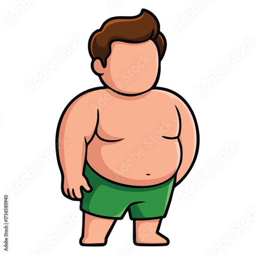 Vector illustration of overweight male character in swimming suit cartoon style isolated on white background ideal for summer beach and vacation concepts