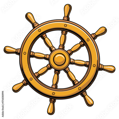 Vector illustration of nautical steering wheel children drawing pirate concept isolated on white background ideal for adventure marine themed creative artwork