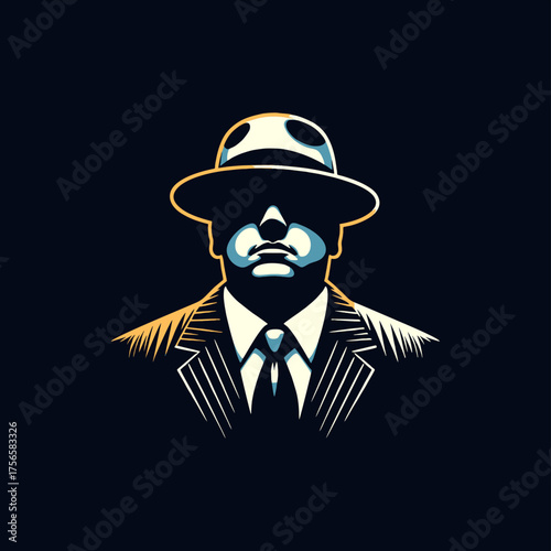 mafia boss  wih hat suit stencil silhouette vector illustration	

