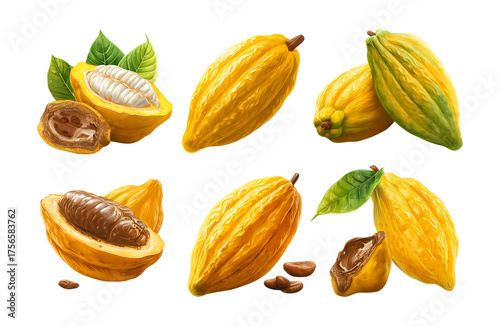 Wallpaper Mural Cocoa Pods and Beans Collection: Detailed Botanical Illustration Set isolated on a transparent background Torontodigital.ca