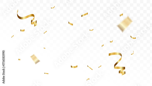 Golden Confetti Falling on Transparent Background for Celebrations, Festive and Party Occasions