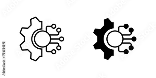 Digital transformation icon set represented by gear to circuit Line style. icon . vector illustration, pictogram isolated on white background. color editable	
