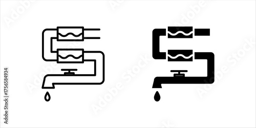 Water filtration linear icon set. Desalination process. Waterdrop falling. Sanitation system. Water purification. Thin line illustration. Contour symbol. Vector outline drawing. Editable stroke	
