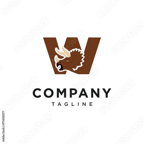 Letter W Triceratops Logo Icon Vector
