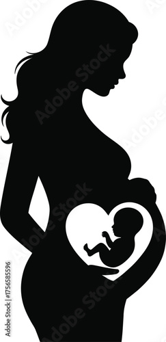 Pregnant Woman with Baby Silhouette Vector Illustration