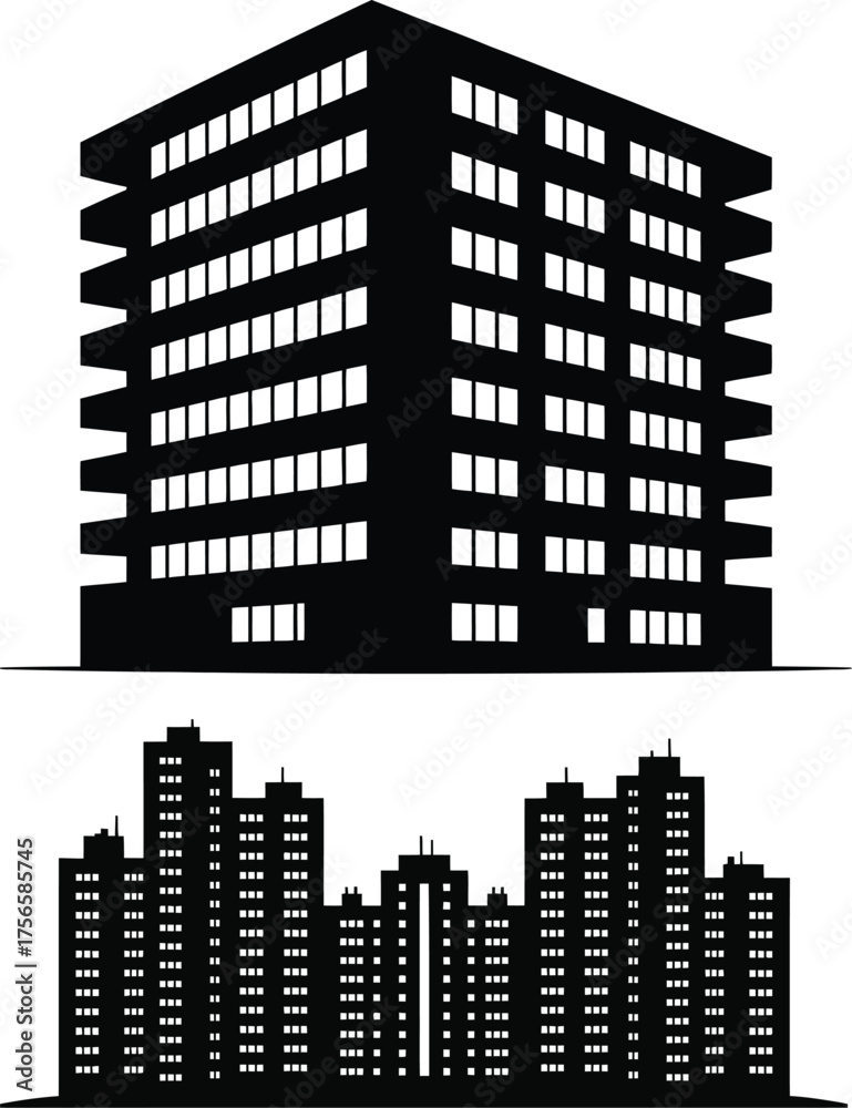 Fototapeta premium City Building Skyline Silhouette Vector Illustration