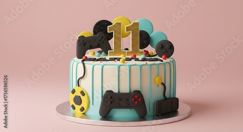 Eleventh Birthday Gaming Cake with Controllers and Number 11