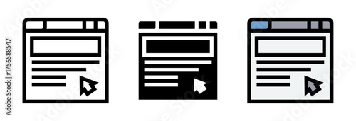 Conjunto de iconos de página de navegación. Interfaz web, exploración digital, acceso en línea. Ilustración vectorial