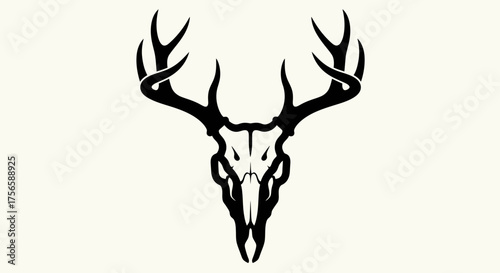 Deer Skull with Antlers Silhouette on a Plain Background.
