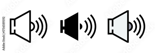 Conjunto de iconos de altavoz. Sonido activo, anuncio, difusión. Ilustración vectorial