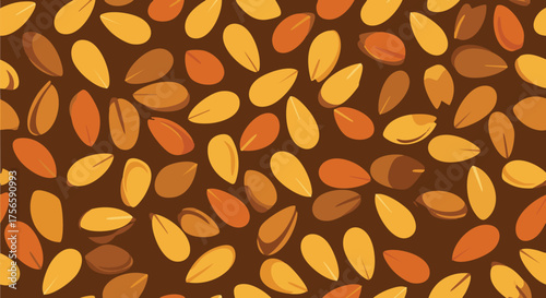 A repeating pattern of roasted peanuts in shades of yellow, orange, and brown against a dark chocolate background