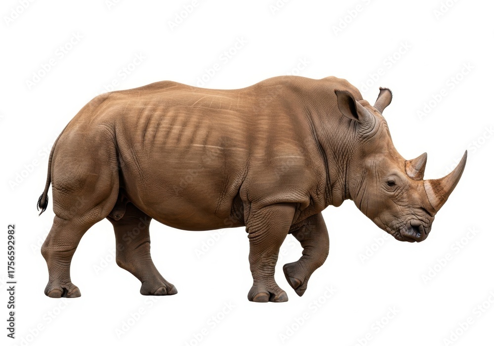 Obraz premium A large rhinoceros standing on a white background isolated on white background