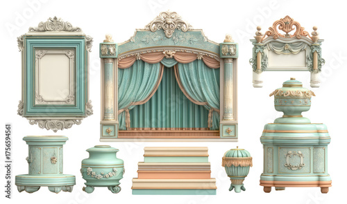 Ornate Retro Stage Set with Elegant Curtains and Decorative Elements for Theatrical Use