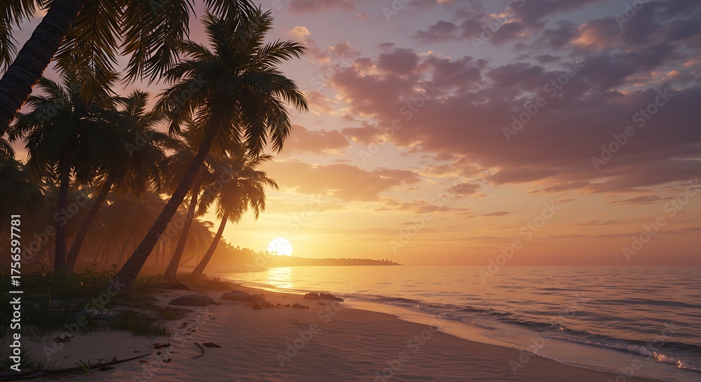 Fototapeta premium Tropical beach sunset scene