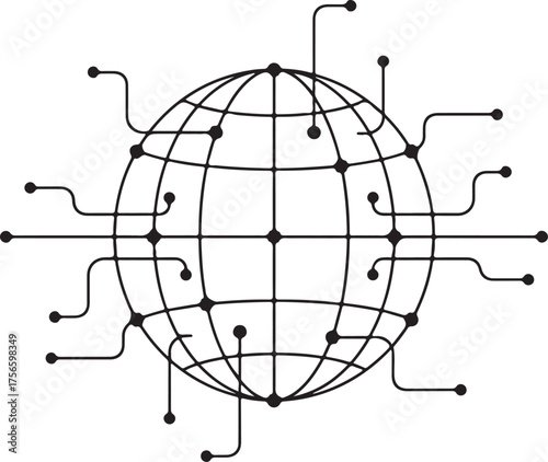 Global network connections abstract earth globe with circuitry lines and nodes