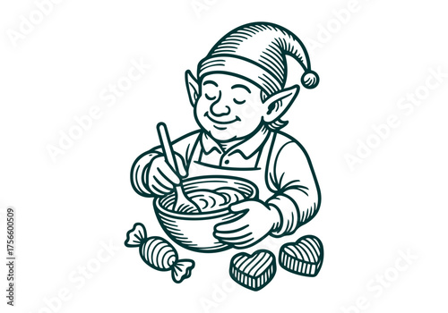 Elf hand drawn simple engraved vector illustration
