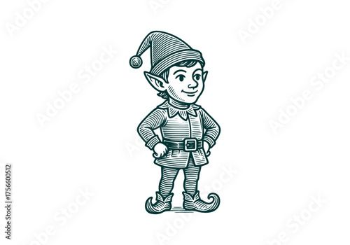 Elf hand drawn simple engraved vector illustration