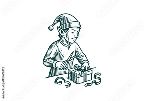 Elf hand drawn simple engraved vector illustration