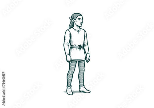 Elf hand drawn simple engraved vector illustration