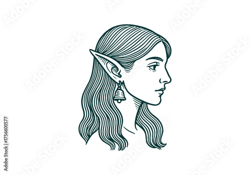 Elf hand drawn simple engraved vector illustration