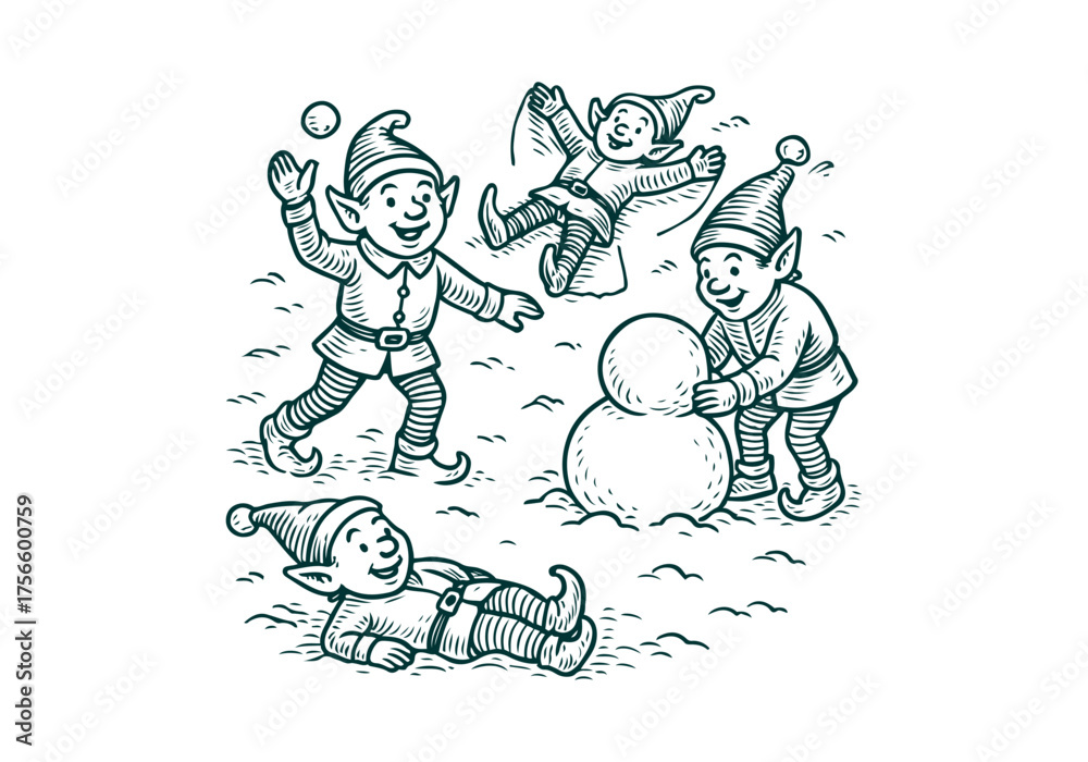 Fototapeta premium Elf hand drawn simple engraved vector illustration