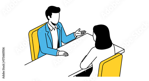 Dynamic business meeting illustration showcasing teamwork and collaboration in a modern, minimalist style perfect for corporate communications and design projects