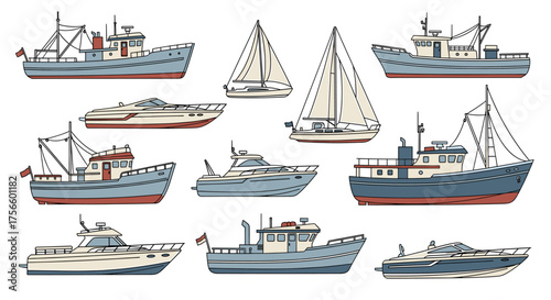Set sail with this collection of charming boat illustrations, perfect for nautical designs, seaside adventures, and bringing a touch of the ocean to your projects