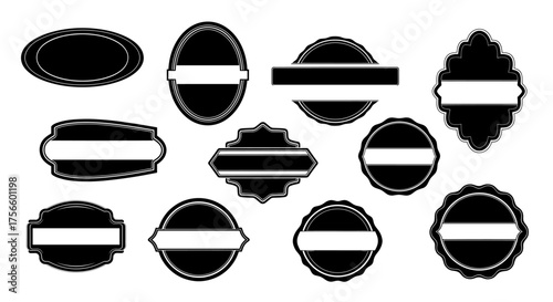 Create stunning vintage branding with this collection of classic black and white label shapes perfect for product designs and logo templates, download now!