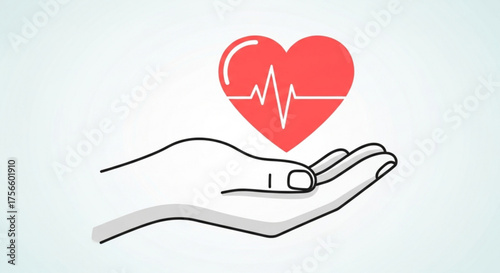 Heartbeat in hand, a symbol of health and care, representing life, love, and the importance of medical attention