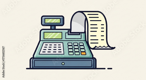 Illustration of a cash register with a receipt, representing financial transactions and point of sale systems